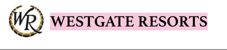 Westgate Resorts logo with &ldquo;WESTGATE RESORTS&rdquo; text and a circular WR emblem, white background, pink highlight behind the text.