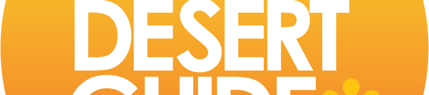 A round gradient logo reading &ldquo;KGAY DESERT GUIDE PALM SPRINGS&rdquo; with a small flower icon.