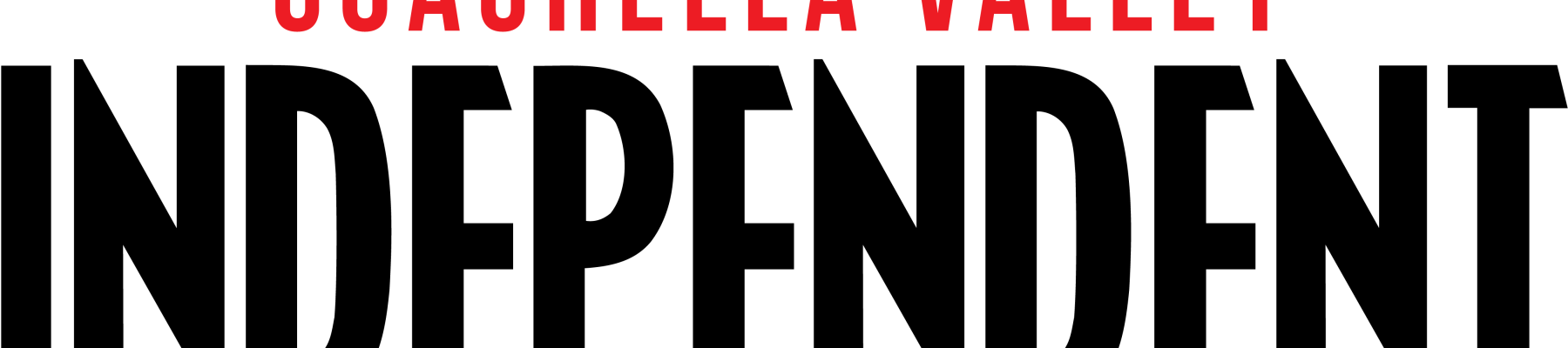 A black poster with red text at the top reading &ldquo;COACHELLA VALLEY,&rdquo; set against a dark background.