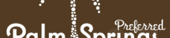 A brown logo featuring a white dotted palm tree with the text &ldquo;Palm Springs Small Hotels&rdquo; and a curved slogan: &ldquo;Be authentic. Stay independent.&rdquo;, ending with a period.